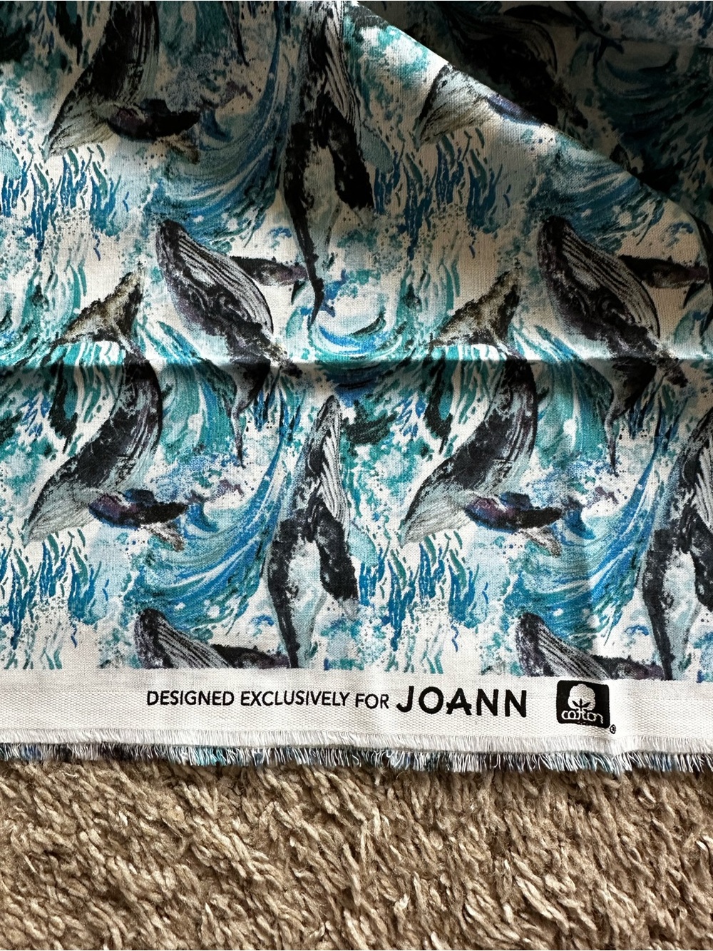 JOANN whale ocean waves cotton fabric 2 cuts 72 x 45 each 4 yards total